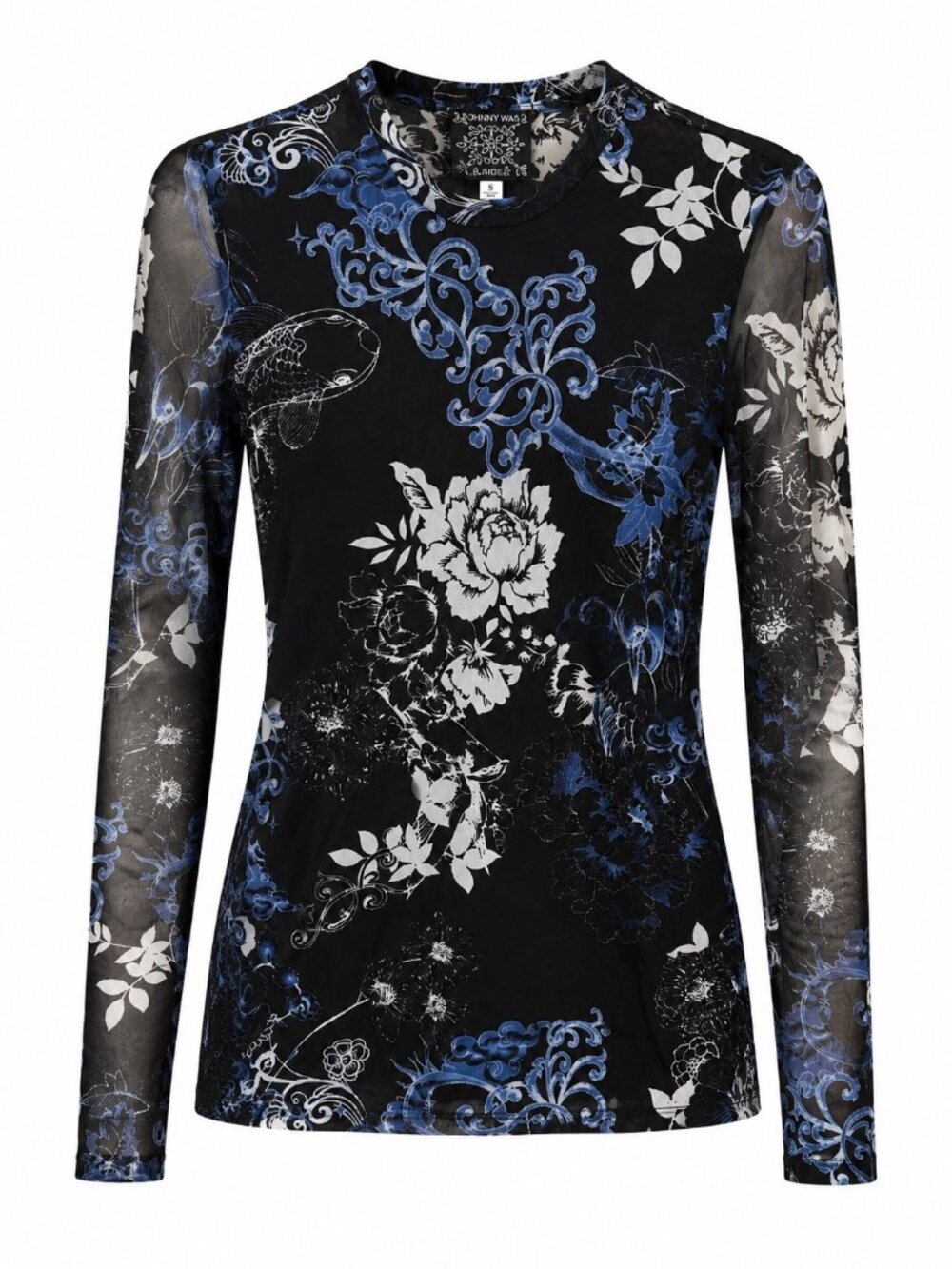 Johnny Was Olivia Long Sleeve Mesh Top S